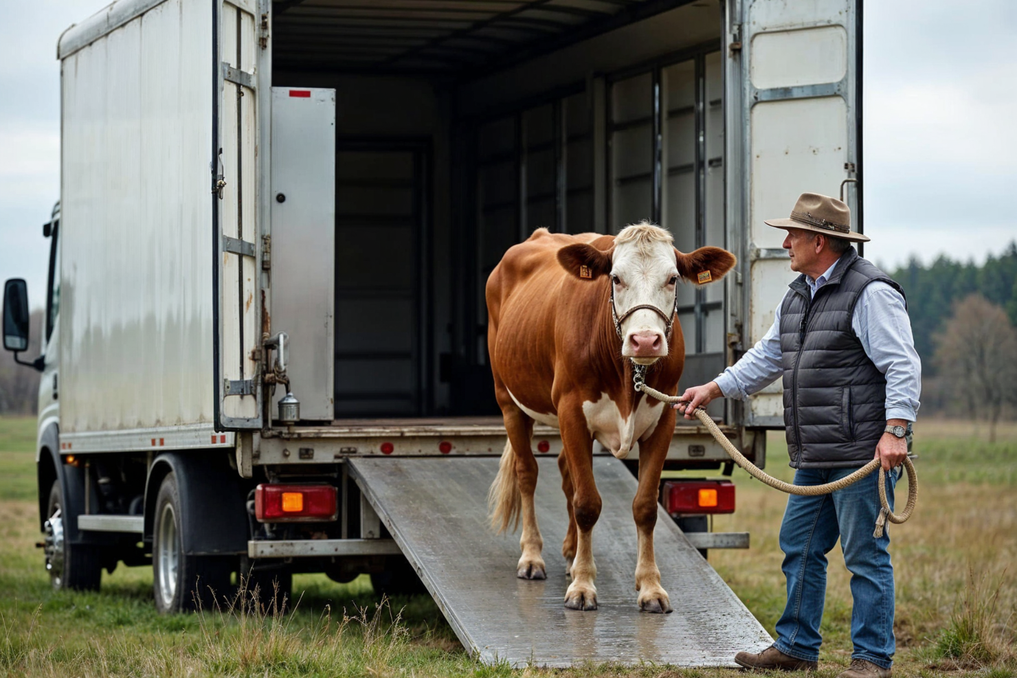 Vj202411 Mobile Schlachtung Mann mit Rind